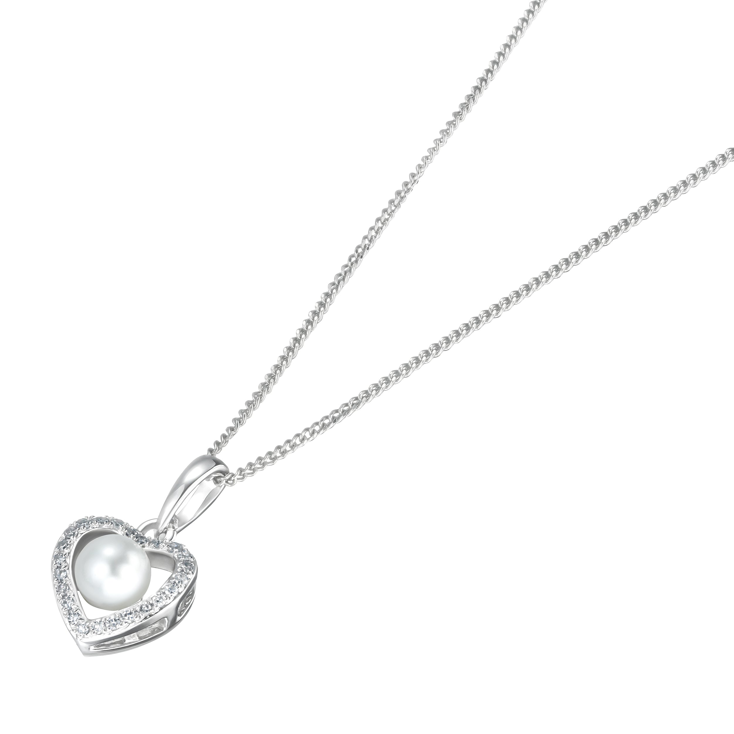 Stellato Pearl and Diamond Pendant Necklace 0.06ct in 9K White Gold
